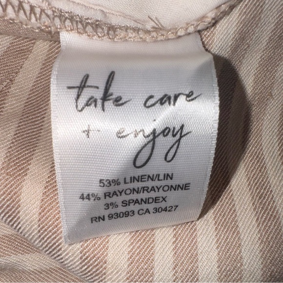 NEW Nic+Zoe Cafe Straight Leg Pant striped pockets pull on linen beige Sz 8 VGUC - Picture 8 of 10